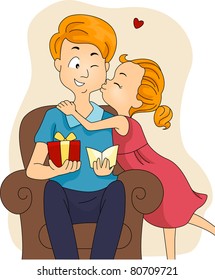 Illustration of a Daughter Giving Her Father a Kiss