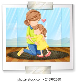 Illustration of a daughter and a mother hugging