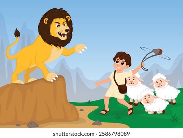 illustration of David fighting the lion from the bible story