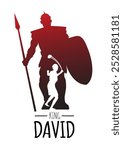 An illustration of David vs. Goliath, Warriors Silhouette Logo. Corporate Identity Icon. Simple, Minimal, Illustration