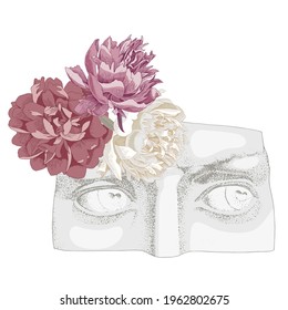 Illustration of Davids eyes with peonies flowers