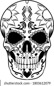 The illustration of a day of the dead skull full with flower ornately