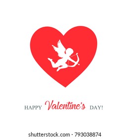 illustration to the day of the holy valentine. cupid with a bow and arrow in red heart with the inscription of a happy St. Valentine's Day on a white background. vector illustration