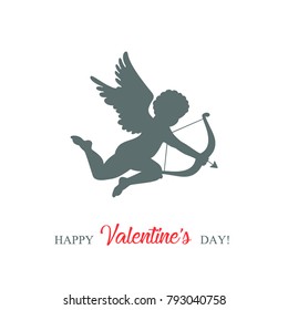 illustration to the day of the holy valentine. cupid with a bow and arrow with the inscription of a happy St. Valentine's Day on a white background. vector illustration