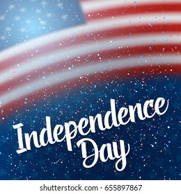 Illustration of The Day of independence of USA Vector Poster. 4th of July American Red Flag on Blue Background with Stars and Confetti