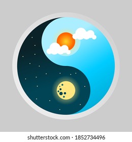 an illustration of day and night as yin yang circle balance