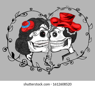 illustration of the day of the skull affection, a matching pair
