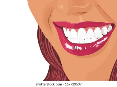 Illustration of a dazzling smile of the girl on a white background