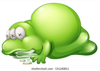 Illustration of a dead greenslime monster on a white background