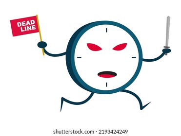 illustration of deadline with angry clock chasing while carrying sword