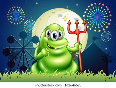 Illustration of a death monster at the carnival with a firework display
