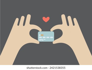 Illustration of the debit card in the human hands