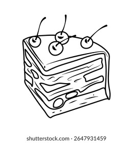 Illustration of a decadent cake featuring a chocolate drip, whipped cream, and cherry toppings perfect for food-related designs and presentations.