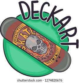 Illustration of a Deck Art on Skateboard Deck Featuring a Fiery Skull Icon