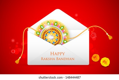illustration of decoratative rakhi in envelope for Raksha Bandhan
