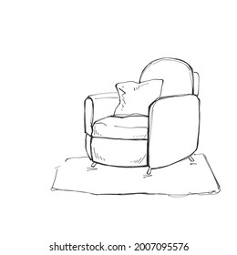 Illustration Decorate interiors the corner to relaxing cozy armchair 
, Sketching hand drawn.