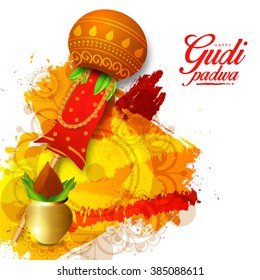 illustration with decorated background of Gudi Padwa celebration of India.