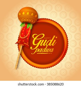 illustration with decorated background of Gudi Padwa celebration of India.