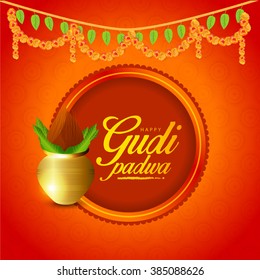 illustration with decorated background of Gudi Padwa celebration of India.