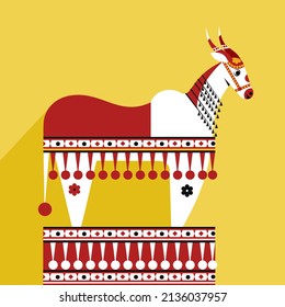 Illustration of a decorated bullock.  Bullock effigies are used in festivals of Kerala, India