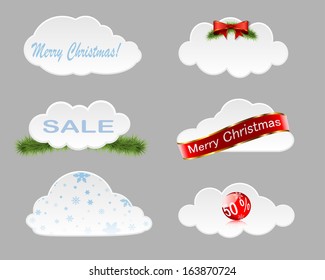 Illustration of decorated christmas clouds. Set. Vector.
