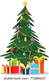 illustration of Decorated christmas tree with gift