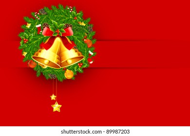 illustration of decorated christmas wreath with ball,bell and pine cone