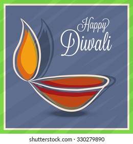 illustration of decorated Diwali diya on shiny background.
