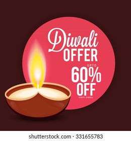 illustration of decorated Diwali diya on beautiful background.