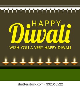 illustration of decorated Diwali diya on beautiful background.