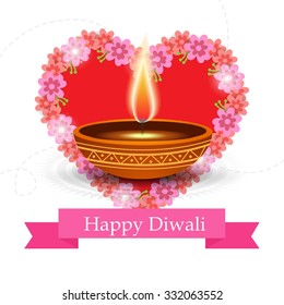 illustration of decorated Diwali diya on beautiful background.