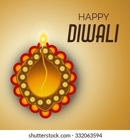 illustration of decorated Diwali diya on beautiful background.