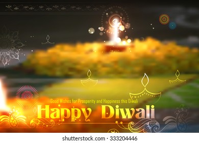 illustration of decorated Diwali diya on flower rangoli