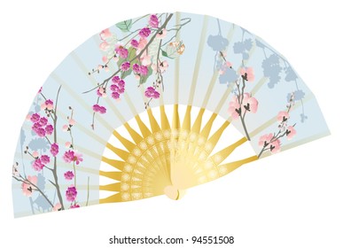 illustration with decorated fan isolated on white background