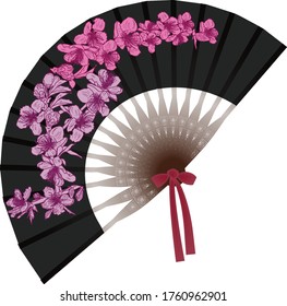 illustration with decorated fan on white background