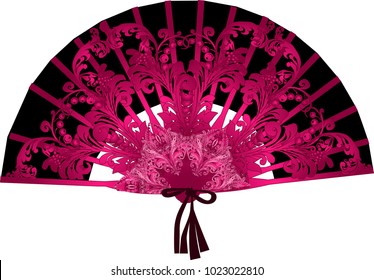 illustration with decorated fan silhouette isolated on white background