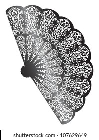 illustration with decorated fan silhouette isolated on white background