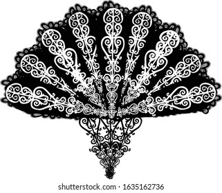 illustration with decorated fan silhouette isolated on white background