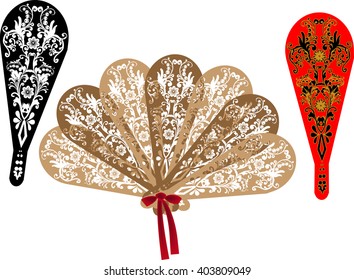 illustration with decorated fans isolated on white background