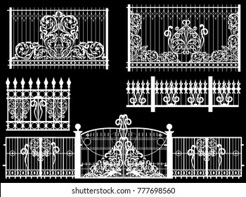 illustration with decorated fencecs isolated on black background