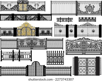 illustration with decorated fences isolated on white background