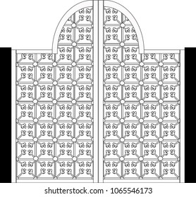 illustration with decorated gate isolated on white background