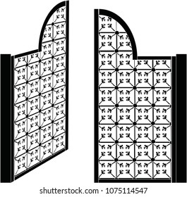 illustration with decorated gate isolated on white background