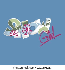 Illustration of a decorated handmade text, snow girl