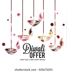illustration of Decorated Hanging Diya on beautiful background for Diwali.