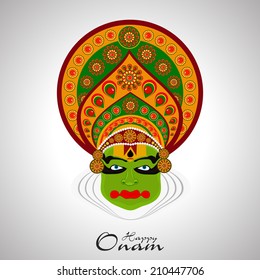 illustration of decorated Kathakali dancer face for Indian Festival Onam celebration.