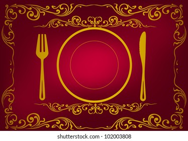 ilustración con menú decorado sobre fondo rojo