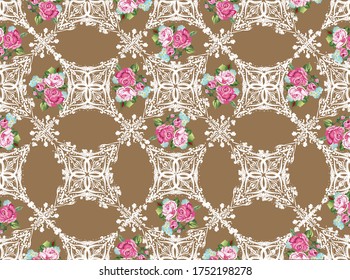 illustration with decorated pattern with pink roses