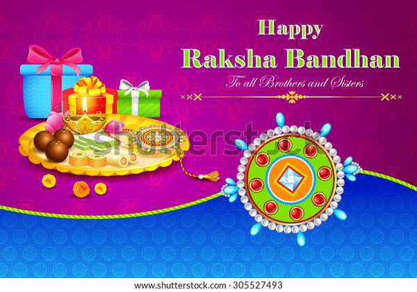 Illustration Decorated Thali Rakhi Raksha Bandhan Stock Vector