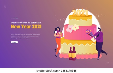 Ilustración de la decoración de un pastel para una fiesta de año 2021